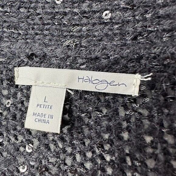 Halogen Sweater Womens Large Petite Black Knit Open Cardigan Mohair Blend - Picture 2 of 6